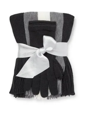 2-Piece Striped Knit Scarf & Gloves Set