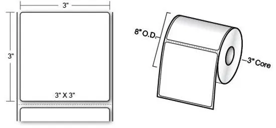 3" x 3" Ultra Removable Adhesive Printer Labels for Machine Applications - 2000 Labels Per Roll, 4 Pack Roll