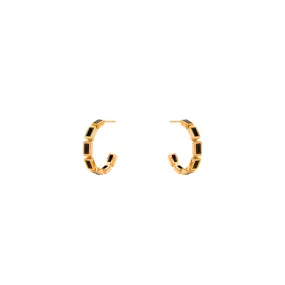 8 Karat Yellow Gold SIMONE bezel hoops with Black Diamond Baguette