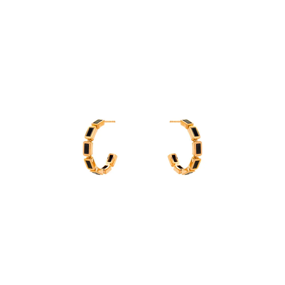 8 Karat Yellow Gold SIMONE bezel hoops with Black Diamond Baguette