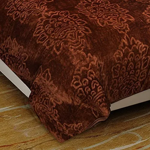 Akarshak Floral Embossed Woolen Soft Heavy Double Bed Blanket for Winter (Coffee, Double Bed)