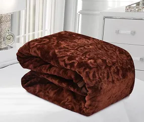 Akarshak Floral Embossed Woolen Soft Heavy Double Bed Blanket for Winter (Coffee, Double Bed)