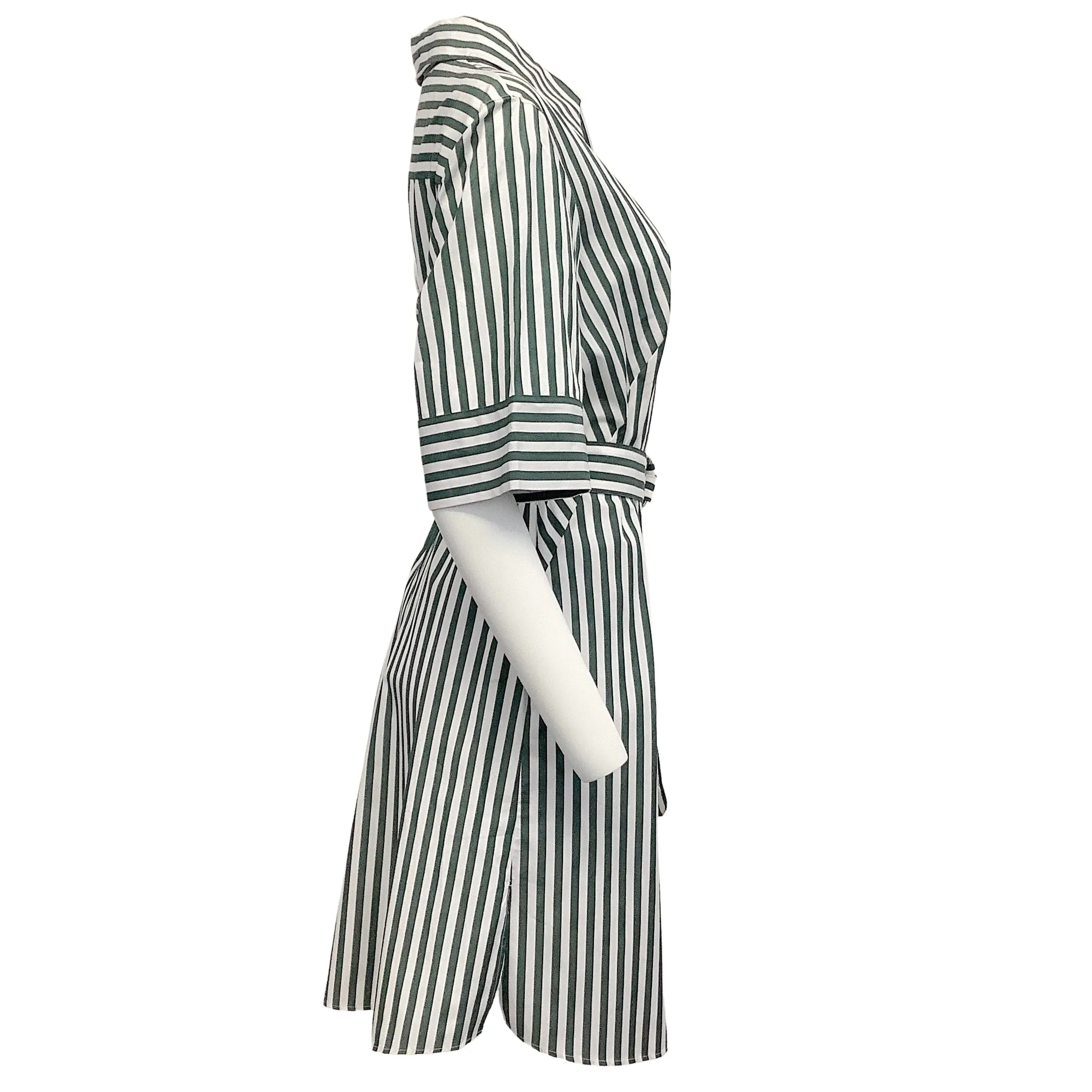 Akris Punto Green / White Striped Belted Shirt Dress