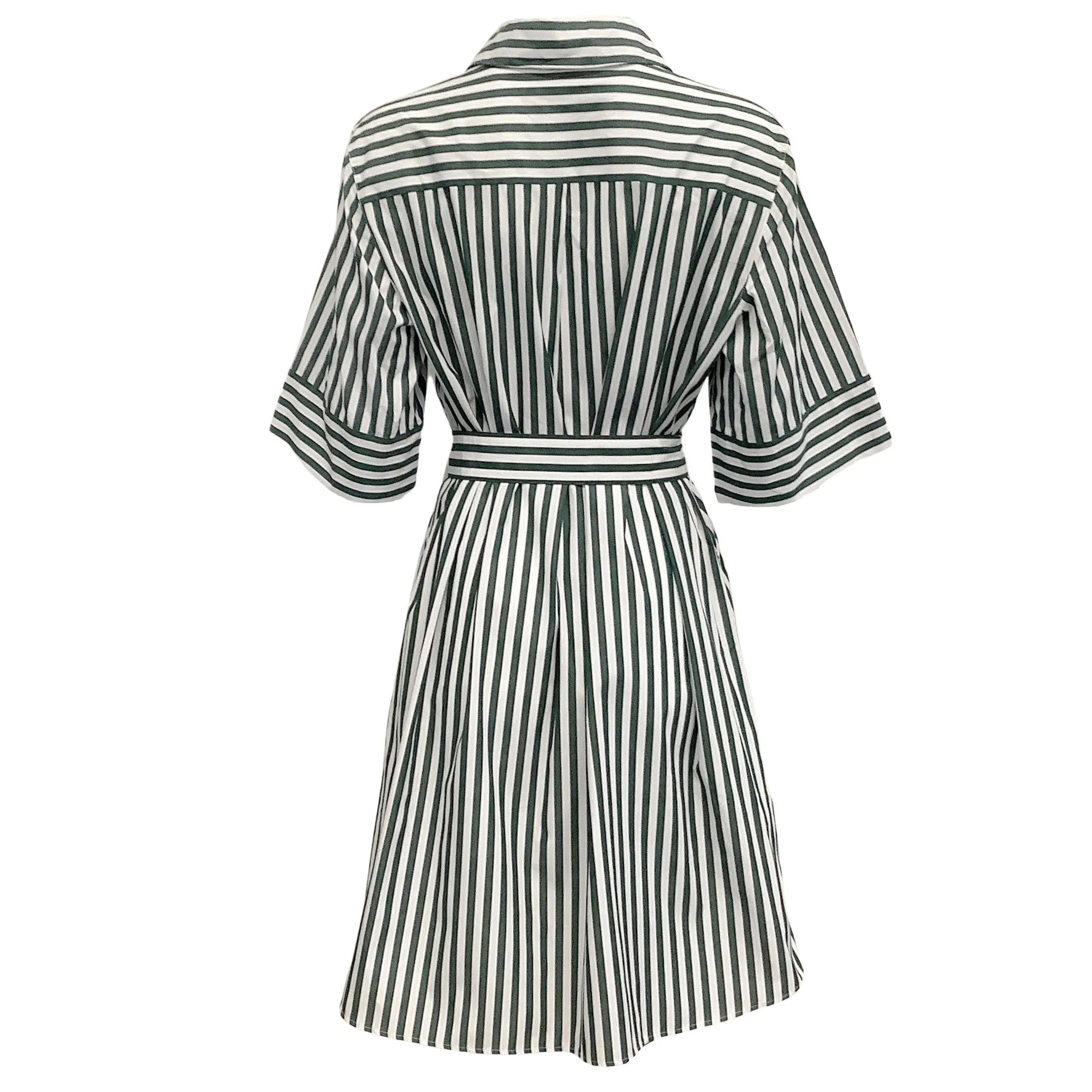 Akris Punto Green / White Striped Belted Shirt Dress