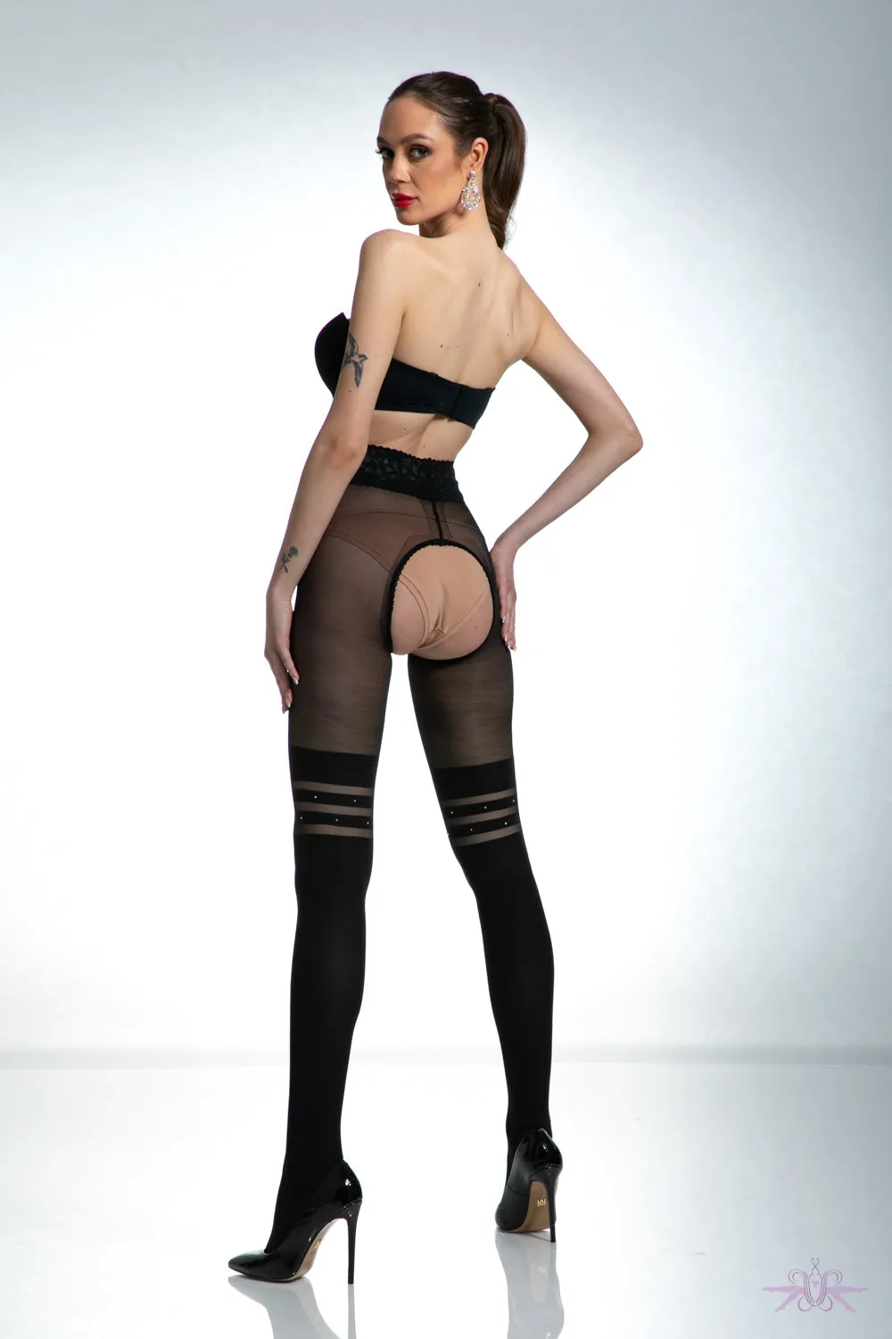 Amour Black Venus Crotchless Black Tights