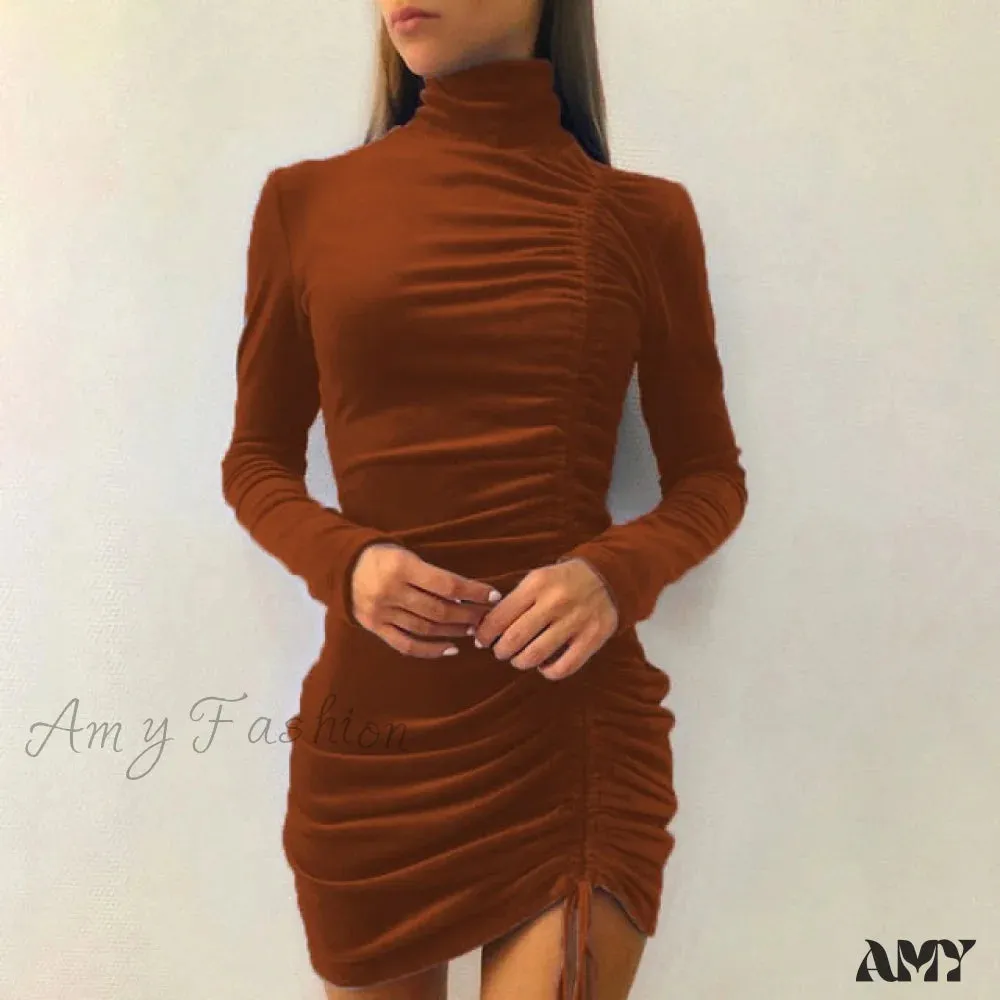 Amy Fashion - Clubwear Turtleneck Velvet Dresses