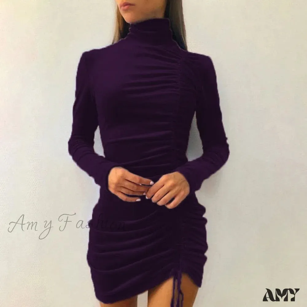 Amy Fashion - Clubwear Turtleneck Velvet Dresses