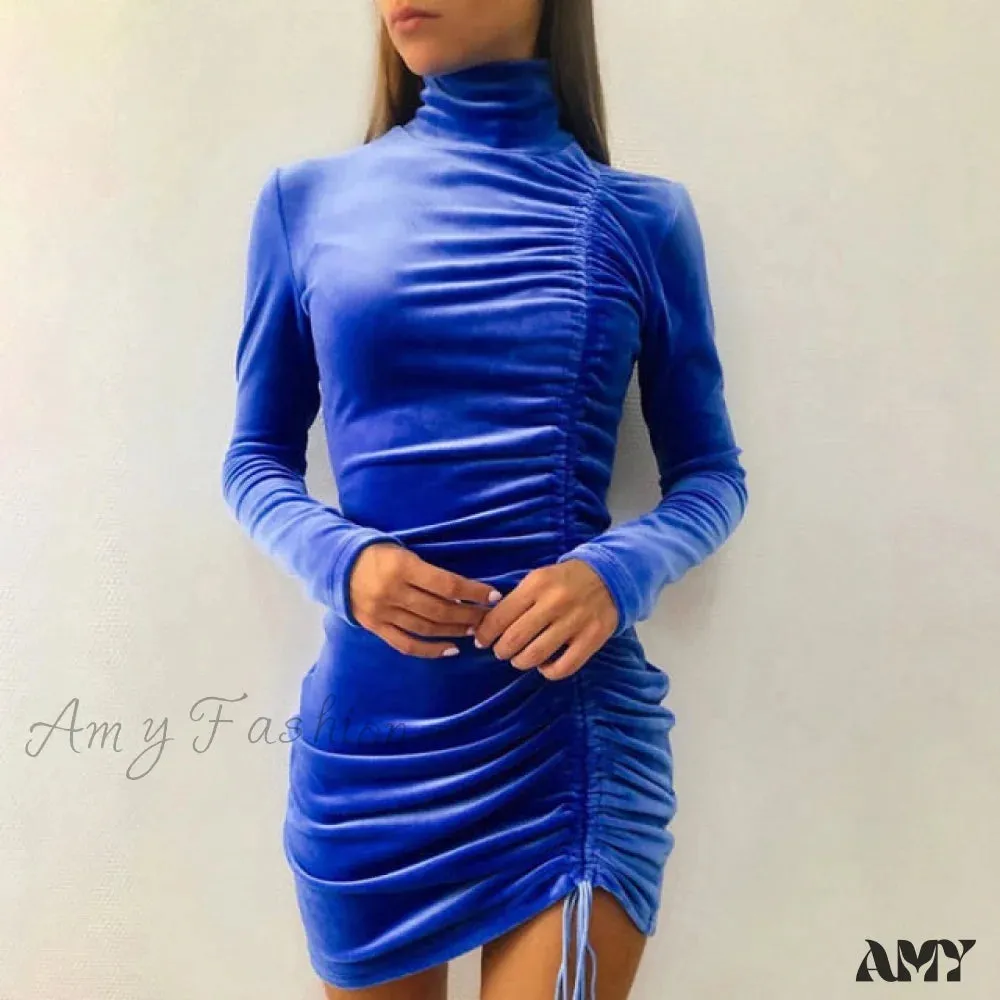 Amy Fashion - Clubwear Turtleneck Velvet Dresses