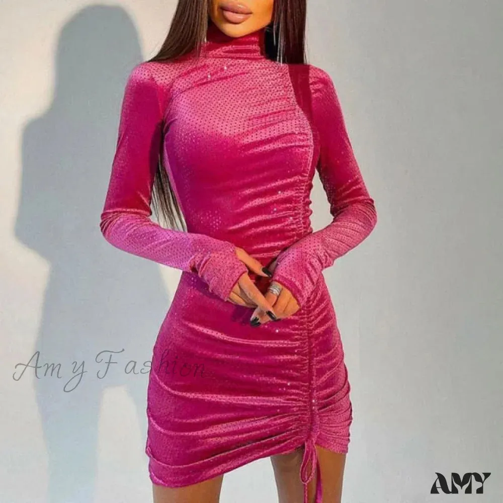 Amy Fashion - Clubwear Turtleneck Velvet Dresses