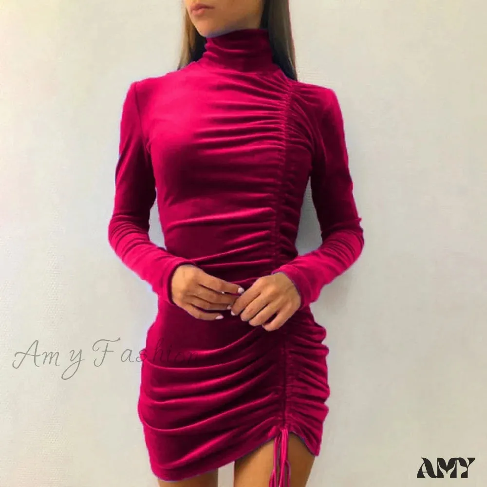 Amy Fashion - Clubwear Turtleneck Velvet Dresses