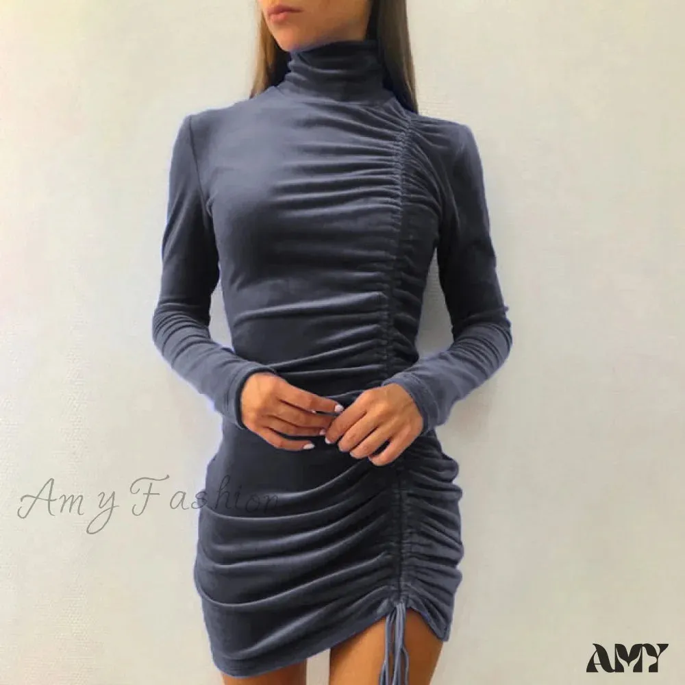 Amy Fashion - Clubwear Turtleneck Velvet Dresses