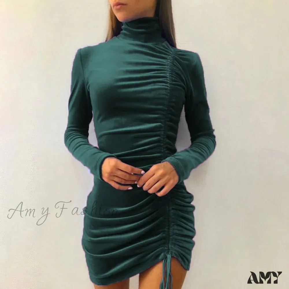 Amy Fashion - Clubwear Turtleneck Velvet Dresses