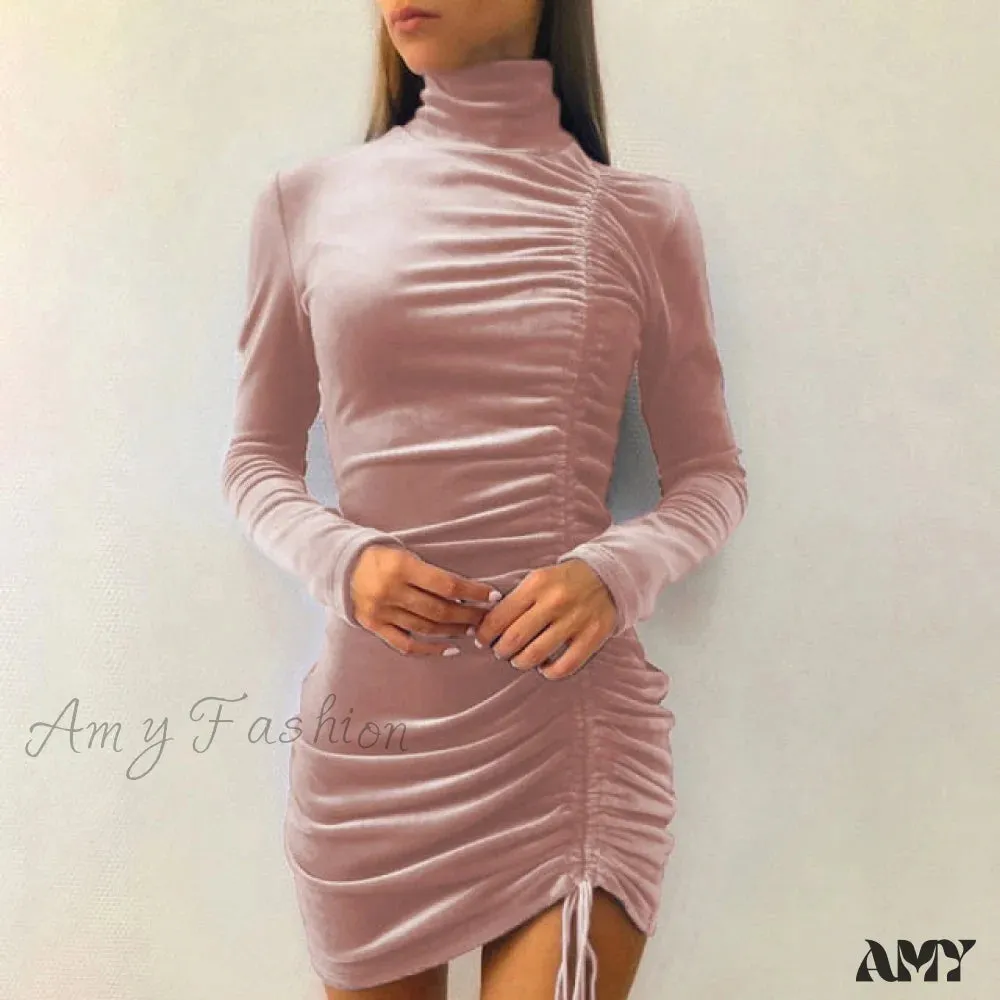 Amy Fashion - Clubwear Turtleneck Velvet Dresses