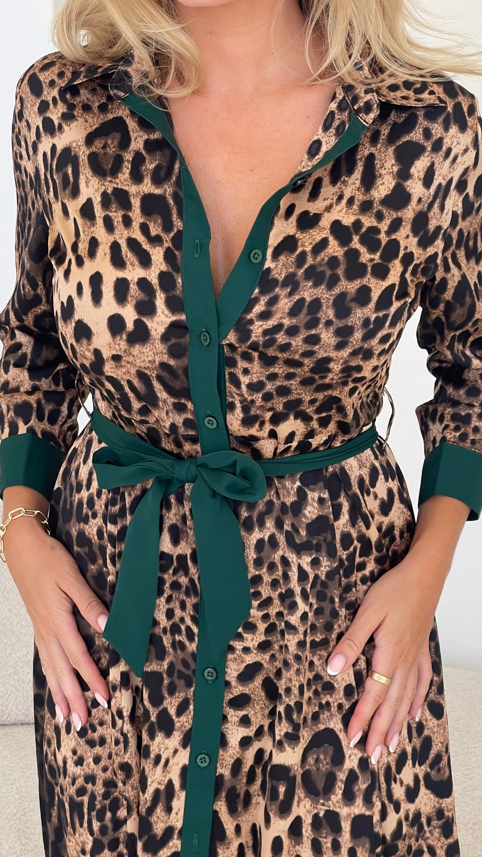 Angela Green Leopard Print Dress