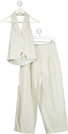 ASOS Design Beige Striped Halter Top and Trousers Set UK 8