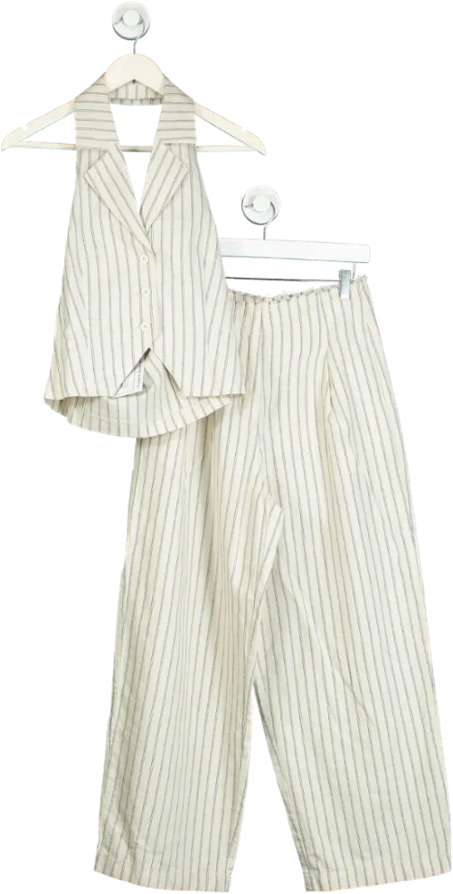 ASOS Design Beige Striped Halter Top and Trousers Set UK 8