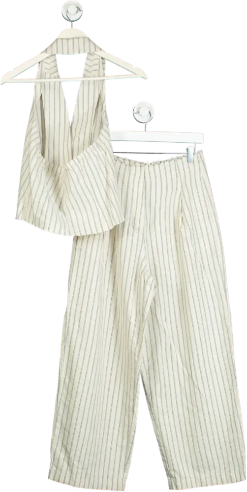 ASOS Design Beige Striped Halter Top and Trousers Set UK 8