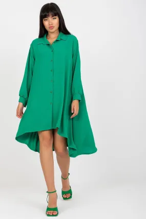 Asymmetric Long Sleeve Button-Down Shirt Dress with Italian Charm