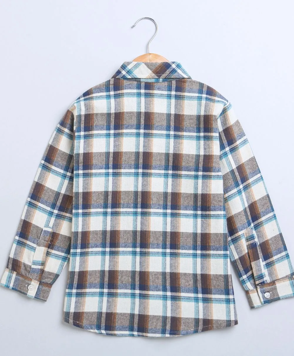 Beige, Brown & Blue Checks Cotton Flannel Long Sleeves Boys Shirt