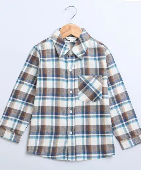 Beige, Brown & Blue Checks Cotton Flannel Long Sleeves Boys Shirt