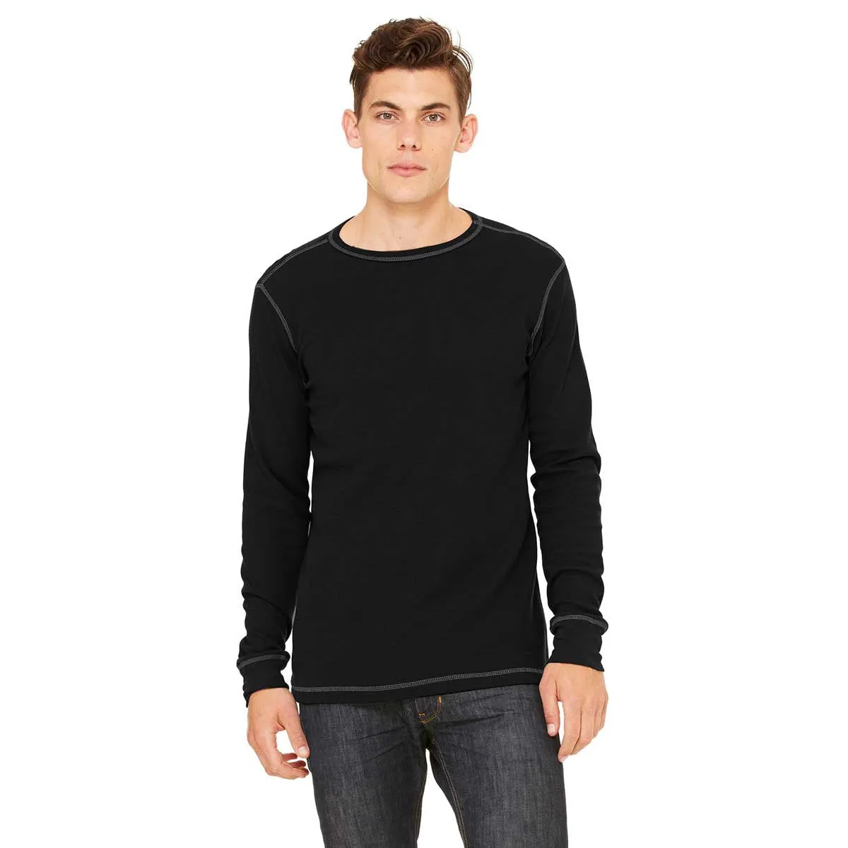 Bella   Canvas Men's Black/Grey Thermal Long-Sleeve T-Shirt