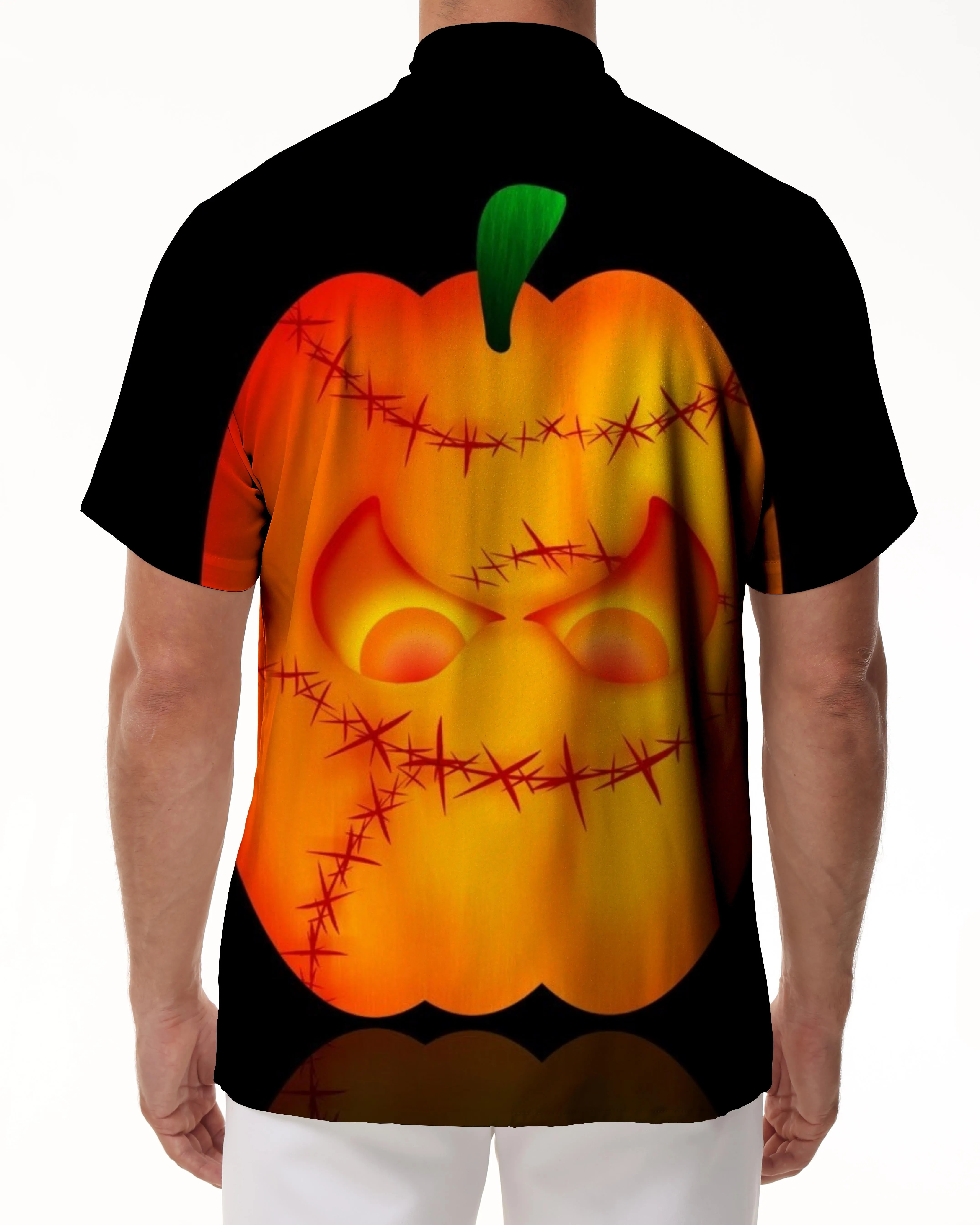 Black Hawaiian Shirt Halloween Pumpkin Modern Soft Short Sleeve Men's Outdoor Shirt