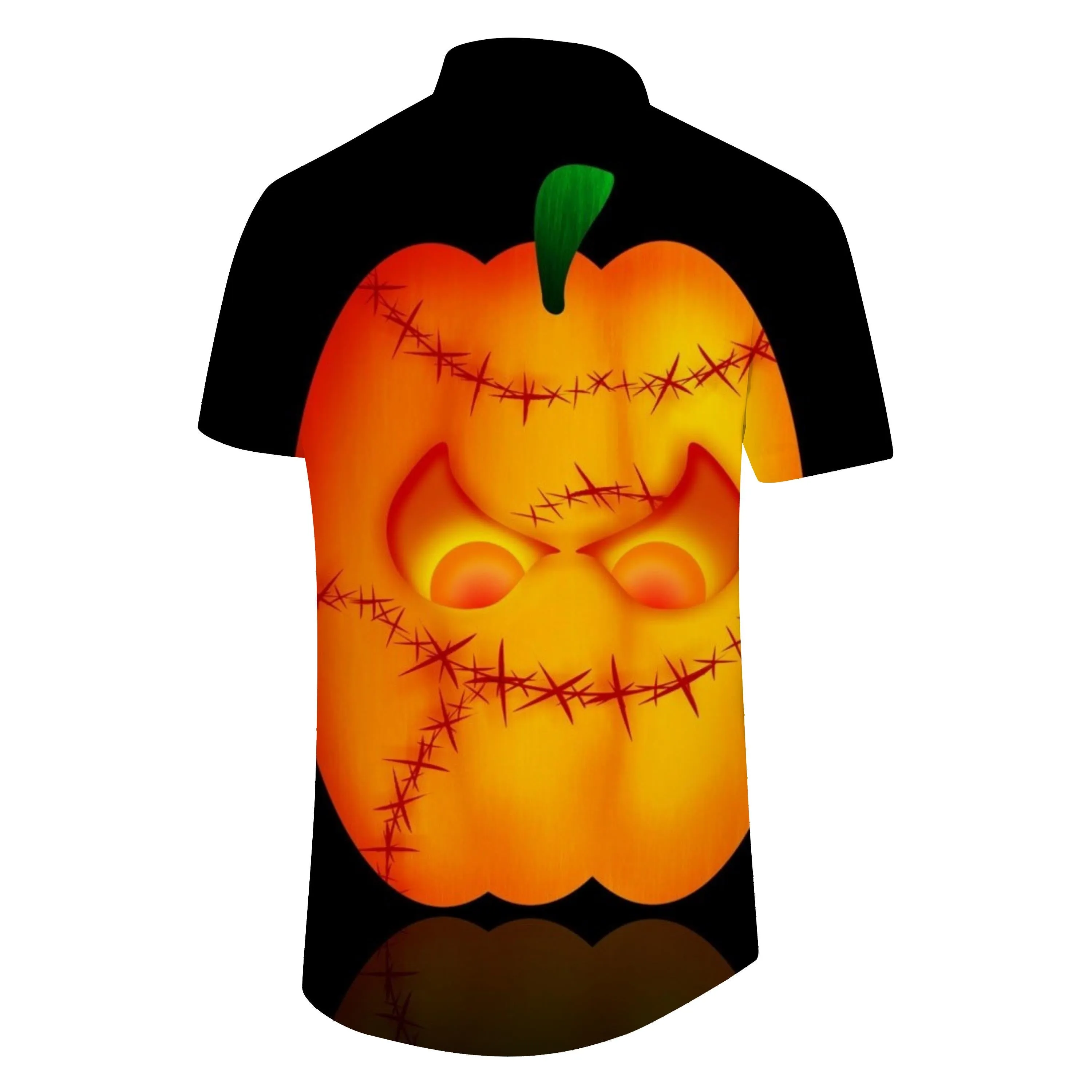 Black Hawaiian Shirt Halloween Pumpkin Modern Soft Short Sleeve Men's Outdoor Shirt