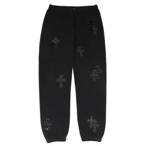 Black Patent Leather Pony Hair Cross Patches Sweatpants