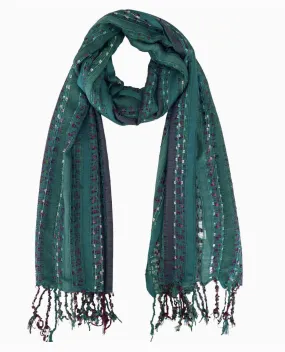 Blue & Green Stripe Fringe Scarf