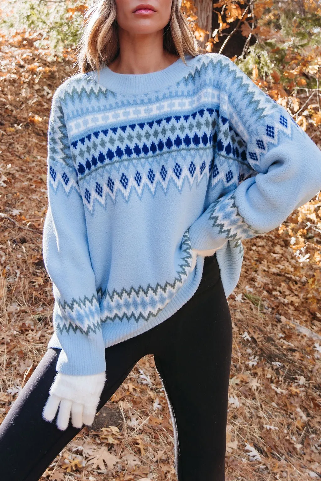 Blue Aztec Print Pullover Sweater