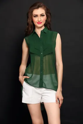 Bottle Green Sleeveless Shirt