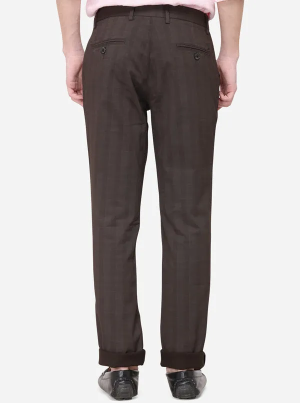 Brown Checked Uno Fit Casual Trouser | JadeBlue