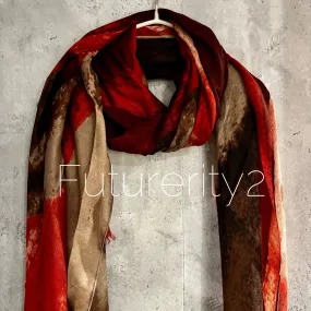 Brushstrokes Pattern Red Beige Cotton Blend Scarf,Summer Autumn Winter Scarf