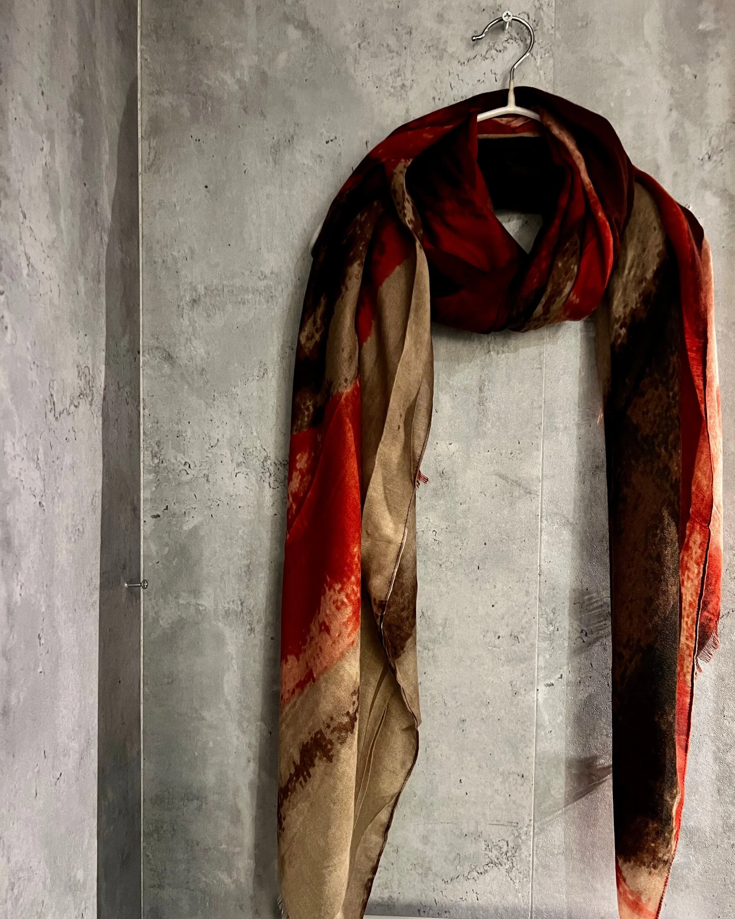 Brushstrokes Pattern Red Beige Cotton Blend Scarf,Summer Autumn Winter Scarf