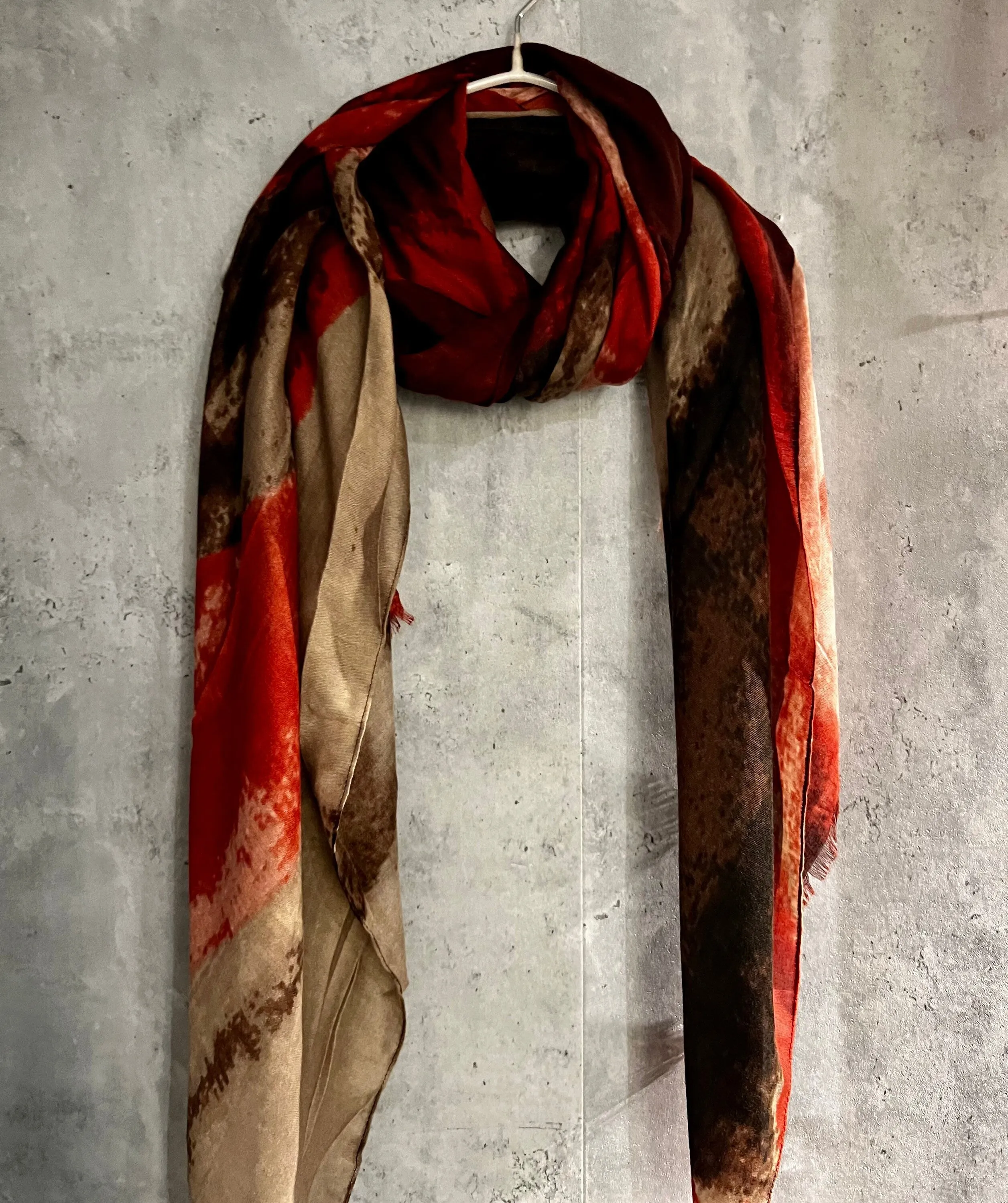 Brushstrokes Pattern Red Beige Cotton Blend Scarf,Summer Autumn Winter Scarf