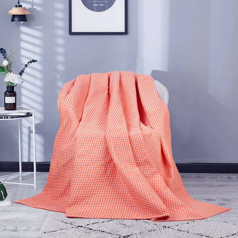 BSB HOME 100% Cotton Waflle Blanket Breathable, Soft Touch & Skin Friendly All Season for Bed & Sofa Indoor and Outdoor Double Bed Blanket | Dohar (Colour-Orange, 230 x 228 Cm)