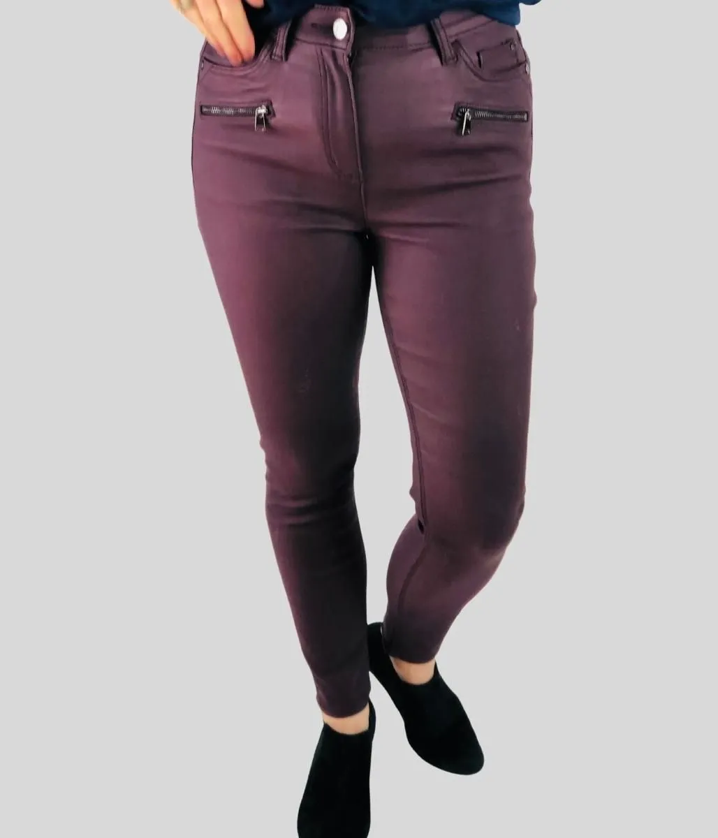 Burgundy Zip Detail Jeans