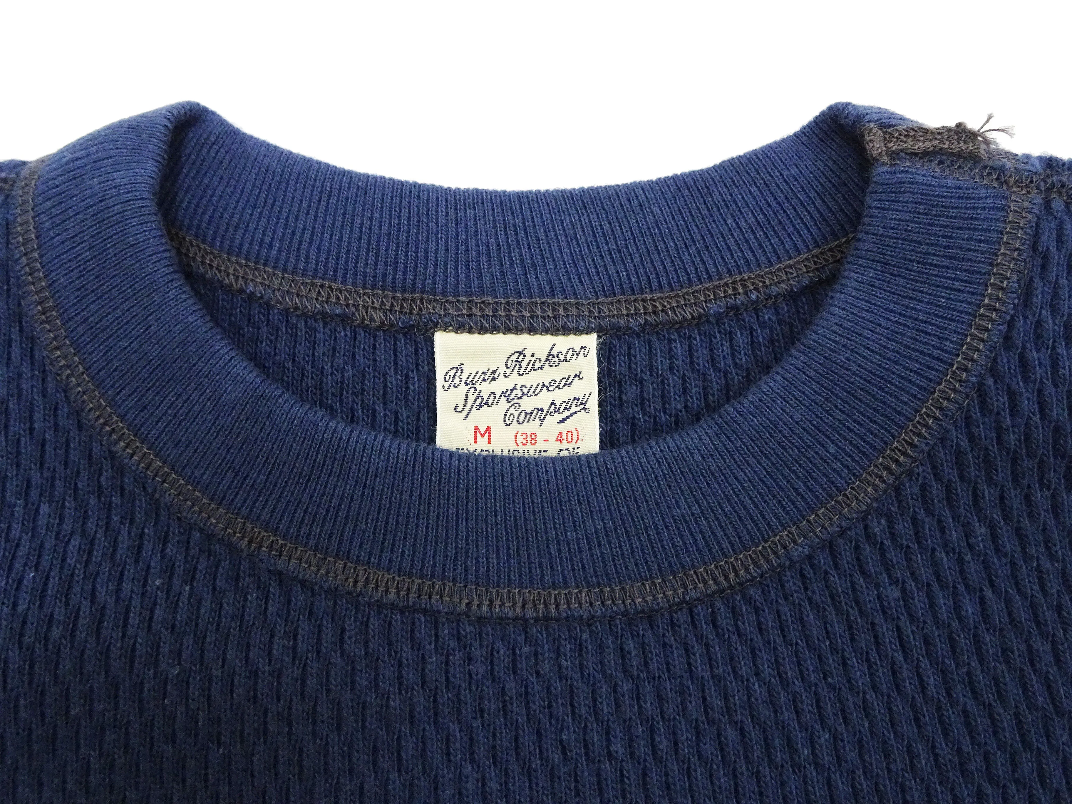 Buzz Rickson Waffle-Knit Thermal T-Shirt Men's Casual Long Sleeve Plain Crew Neck Waffle Tee BR63755 128 Navy-Blue