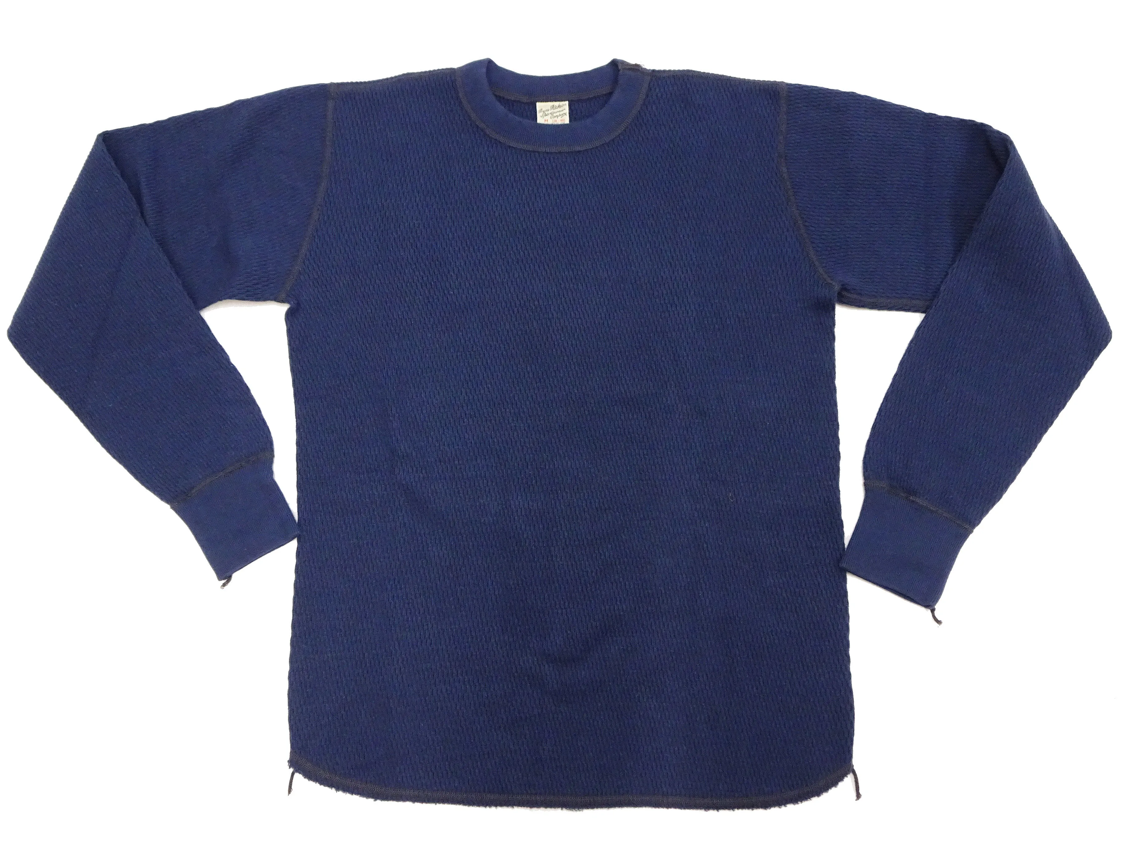 Buzz Rickson Waffle-Knit Thermal T-Shirt Men's Casual Long Sleeve Plain Crew Neck Waffle Tee BR63755 128 Navy-Blue