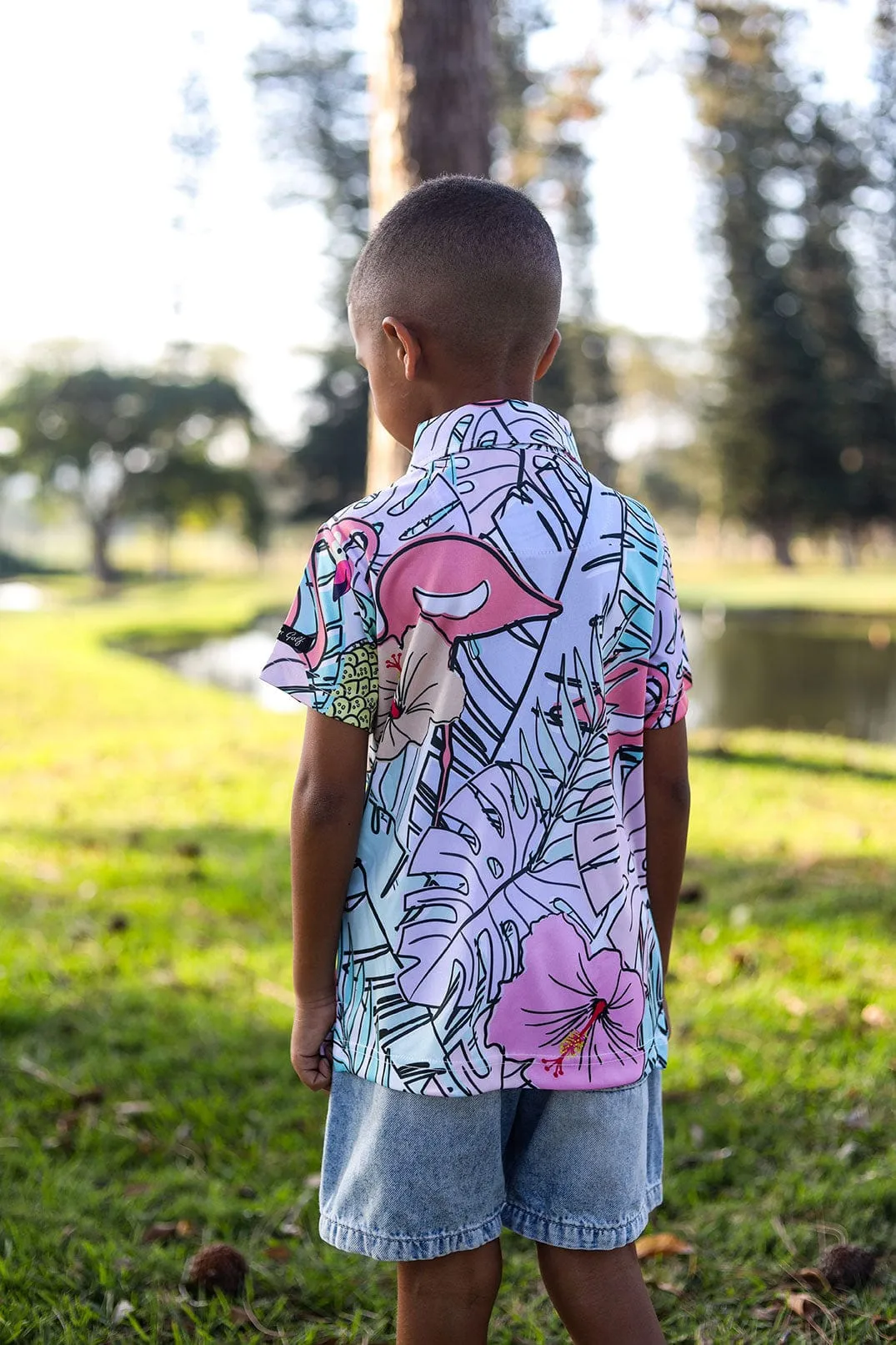 CA JNR Funky Golf Shirt | Pastel Jungle