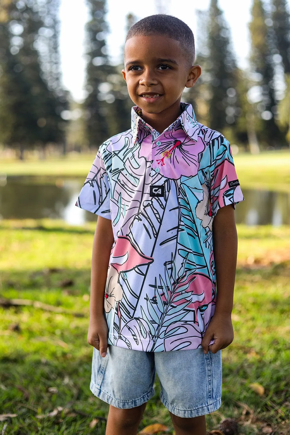 CA JNR Funky Golf Shirt | Pastel Jungle