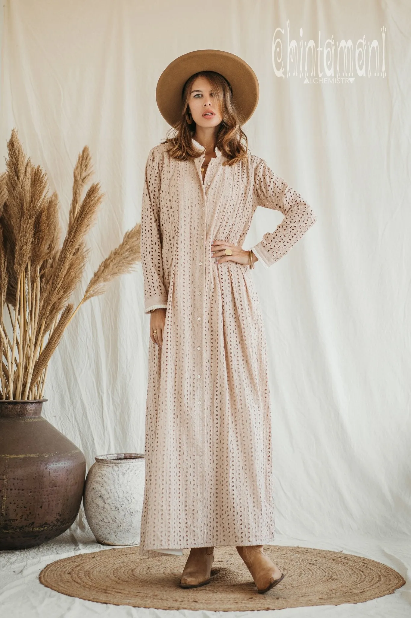 Certified Organic Cotton Maxi Shirt Dress / Beige