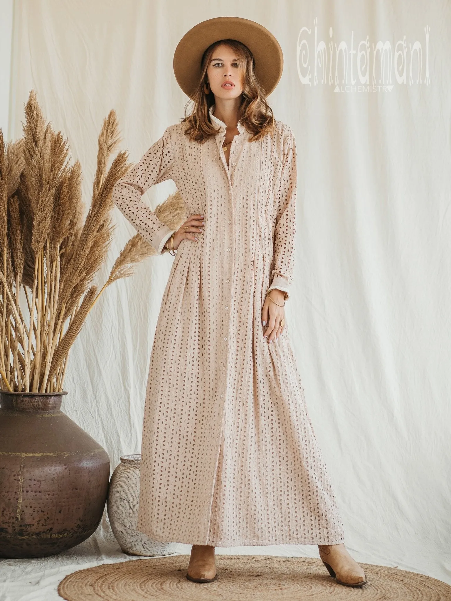 Certified Organic Cotton Maxi Shirt Dress / Beige