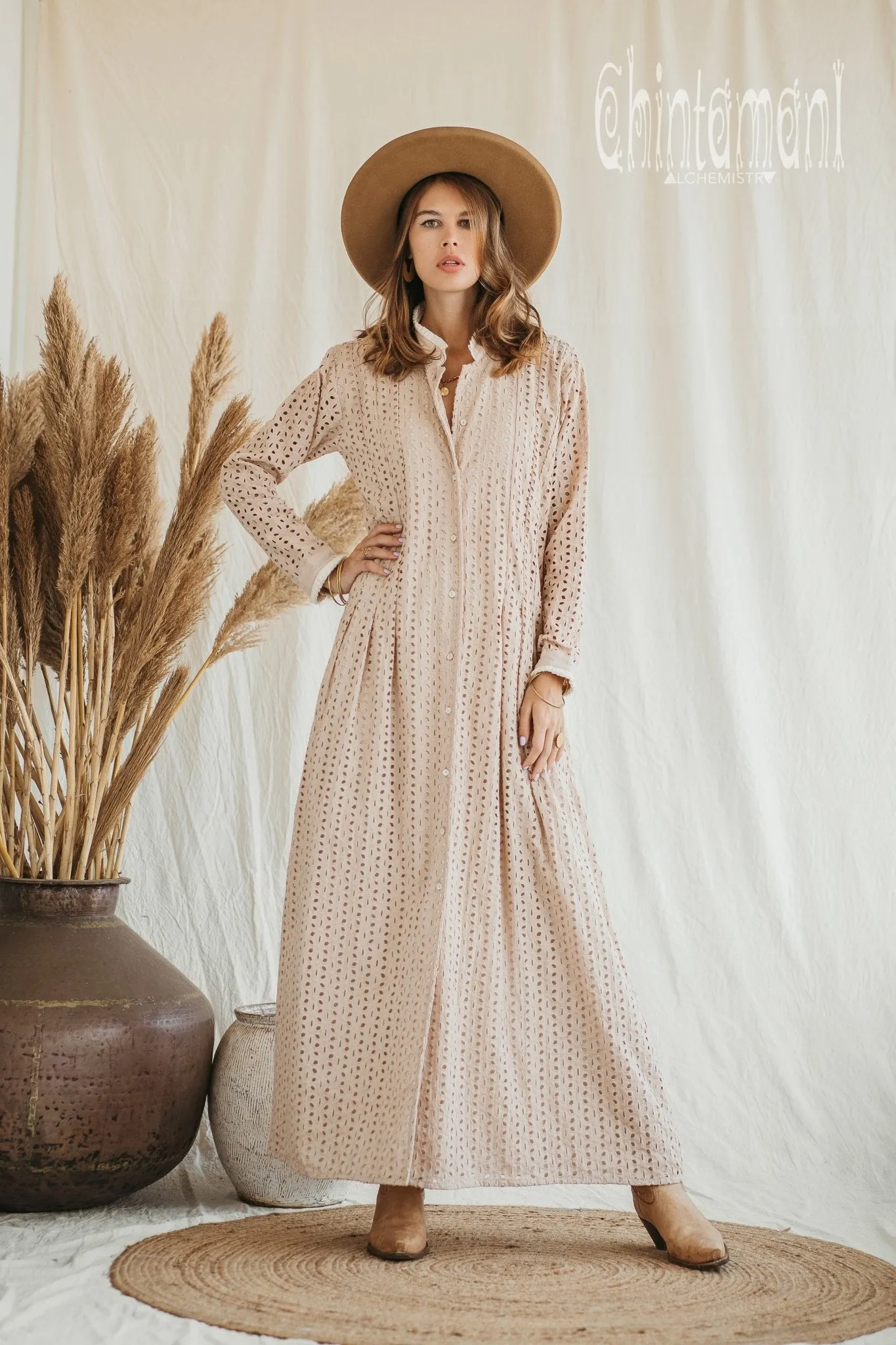 Certified Organic Cotton Maxi Shirt Dress / Beige