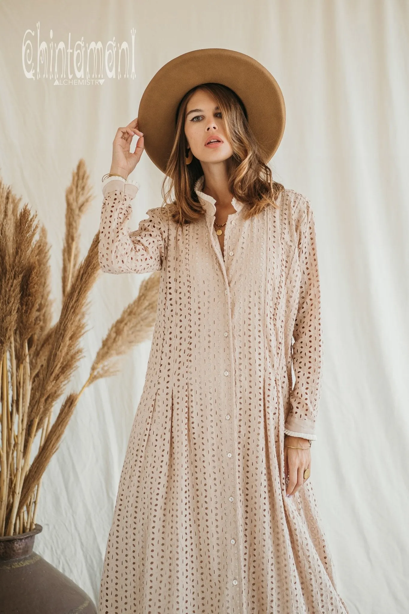 Certified Organic Cotton Maxi Shirt Dress / Beige