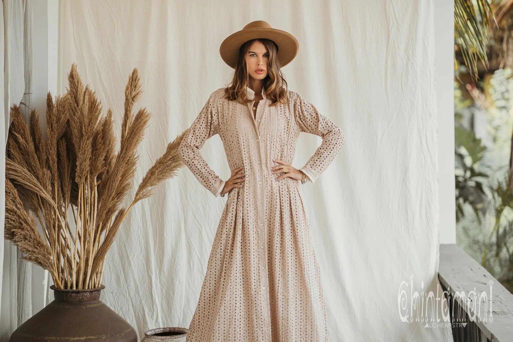 Certified Organic Cotton Maxi Shirt Dress / Beige