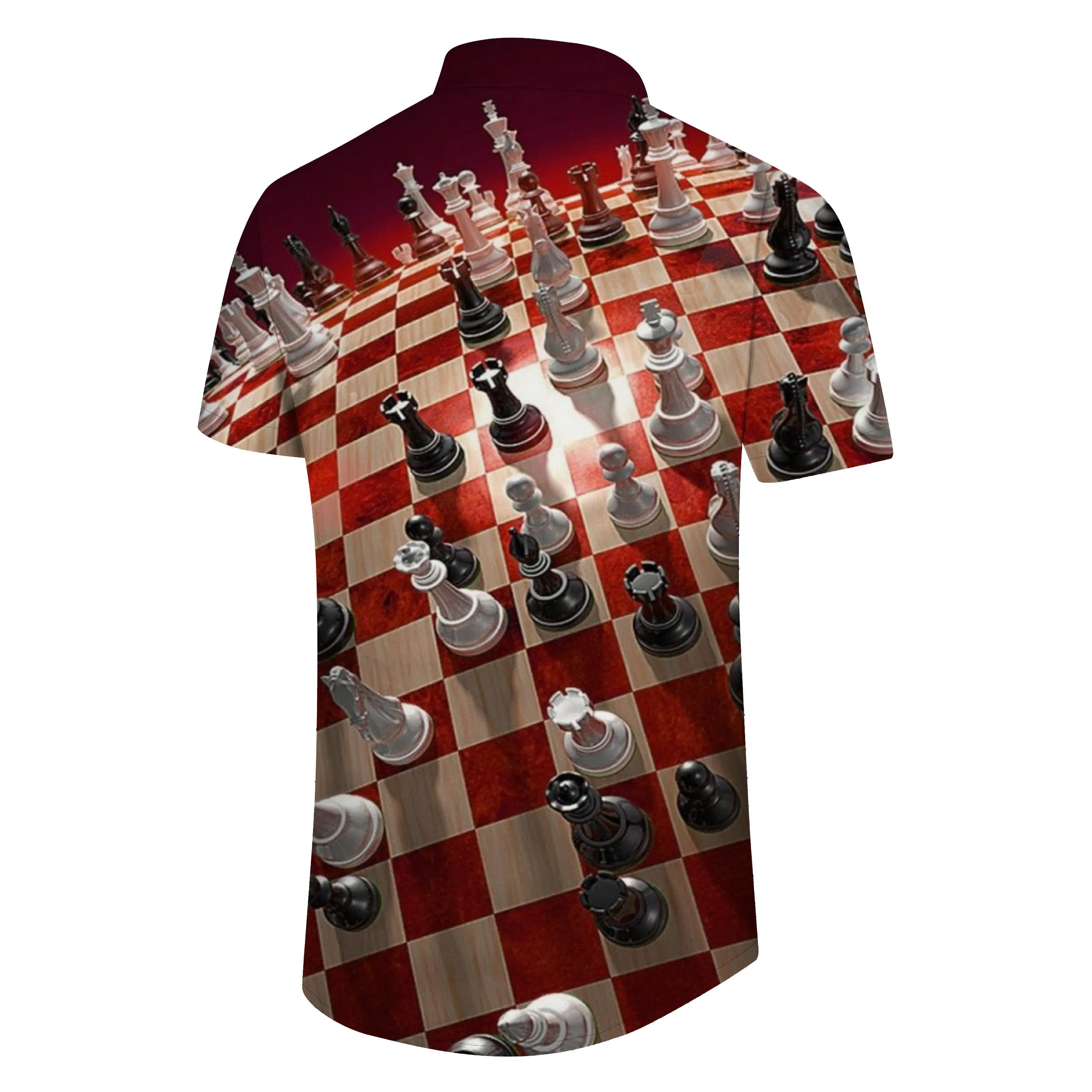 Chess print casual men's abstract geometric Hawaiian button shirt short sleeve beachwear