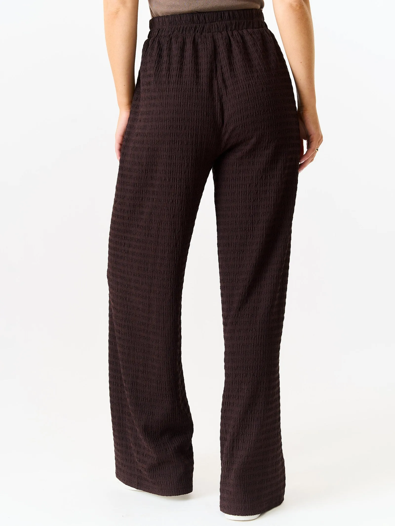 Chocolate Textured Elastic Waist Pull On Trousers