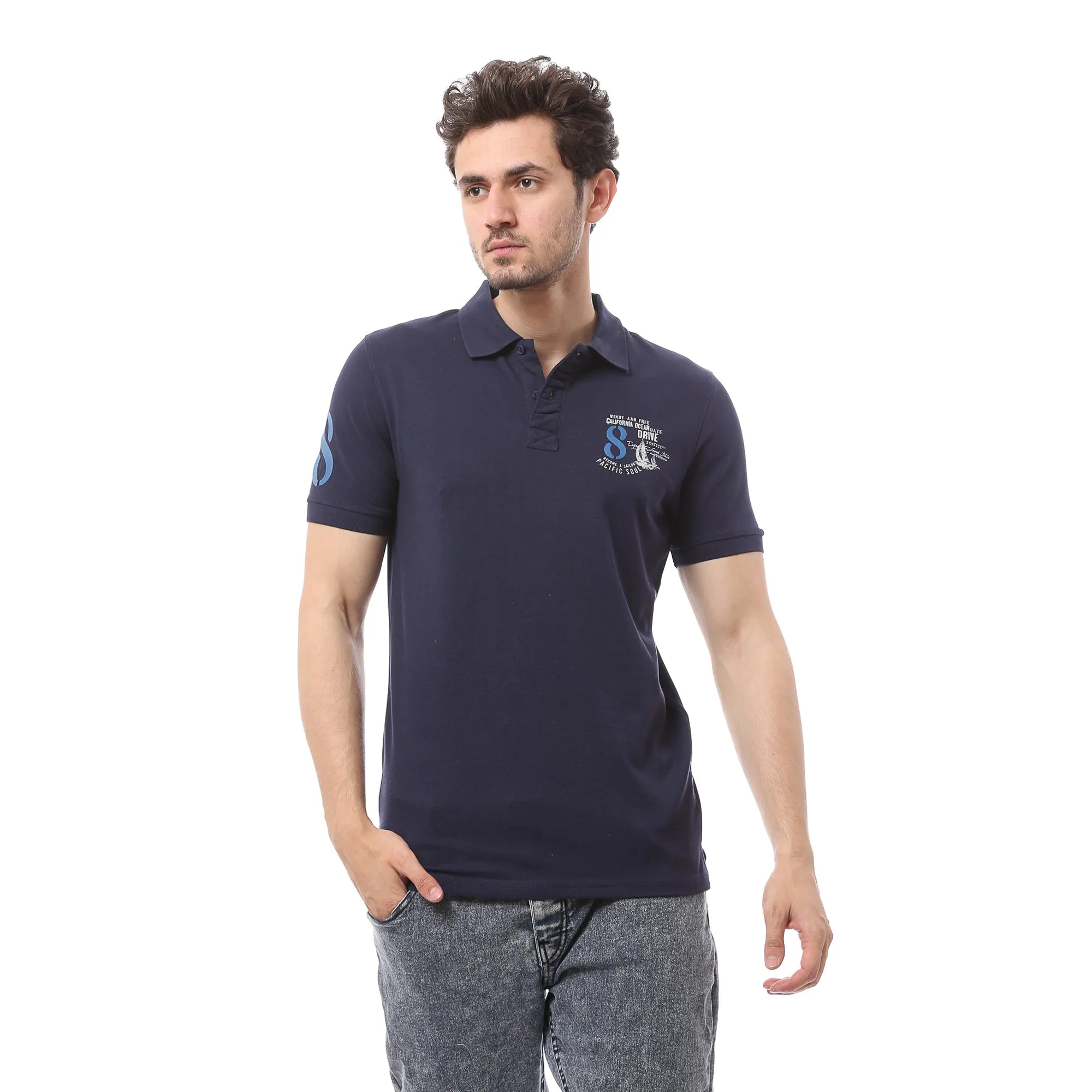 Classic Cotton Polo T-Shirt For Men - Navy Blue