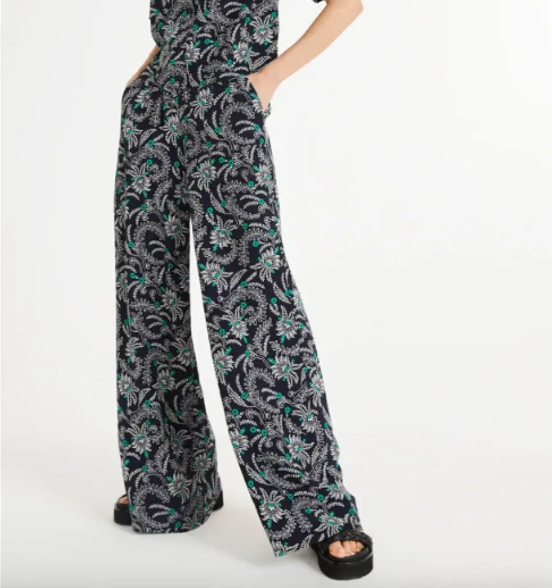 Claudie Pierlot Navy Floral Print Trousers 40UK 12